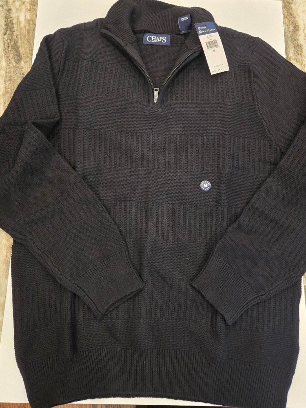 **BRAND NEW W/TAGS ** CHAPS MENS QUARTER ZIP TEXTURE SWEATER - MEDIUM BLACK